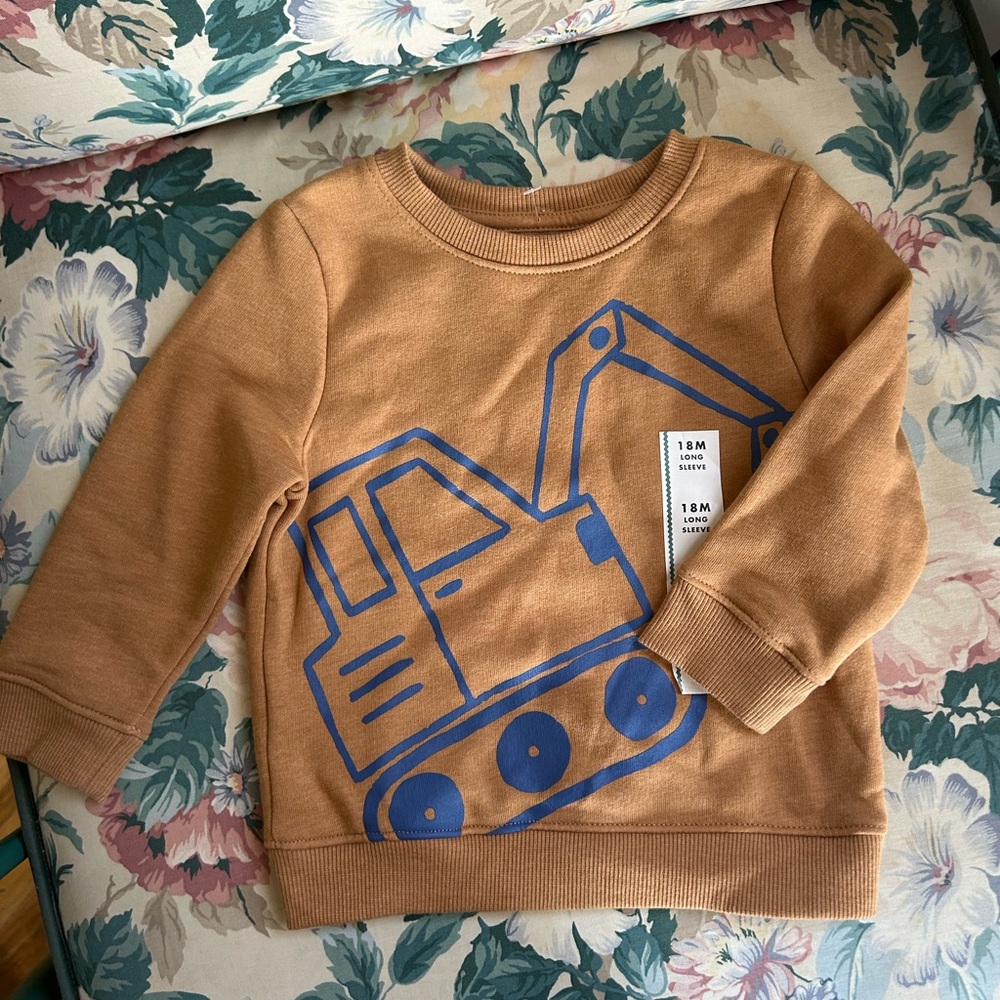 Cat & Jack Camel Sweatshirt with Blue Construction Graphic